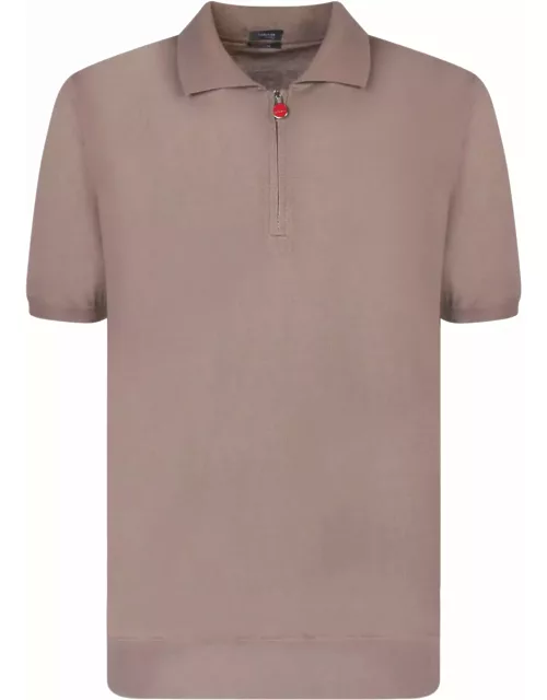 Kiton Iconic Mid Zip Taupe Polo Shirt