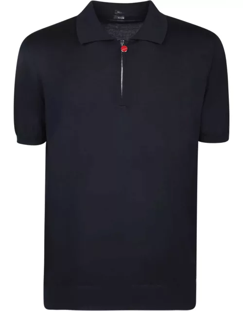 Kiton Iconic Mid Zip Blue Polo Shirt