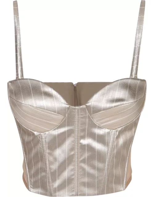 Genny Pinstriped Satin Sand Corset Top