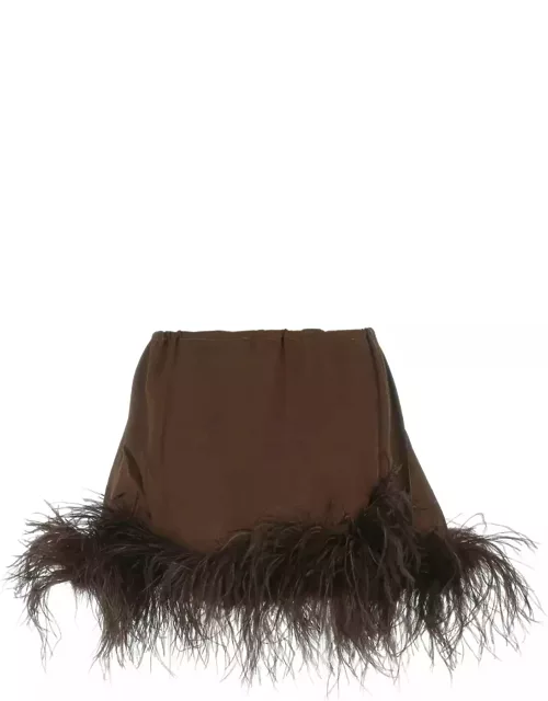 Oseree Brown Satin Lingerie Mini Skirt