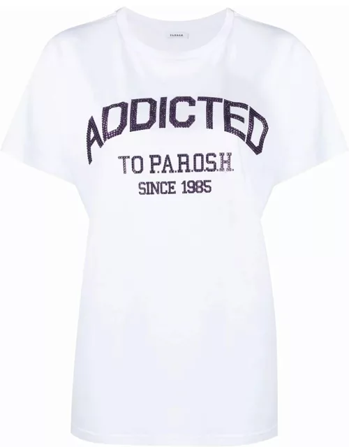 White stud-logo cotton T-shirt