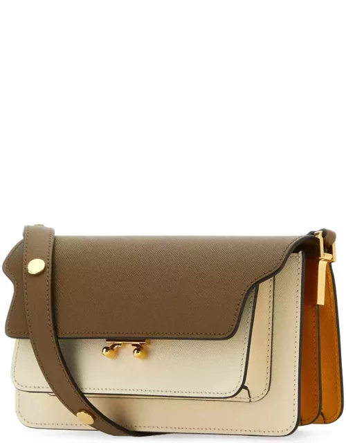 Marni White And Brown East/west Trunk Bag In Saffiano Leather