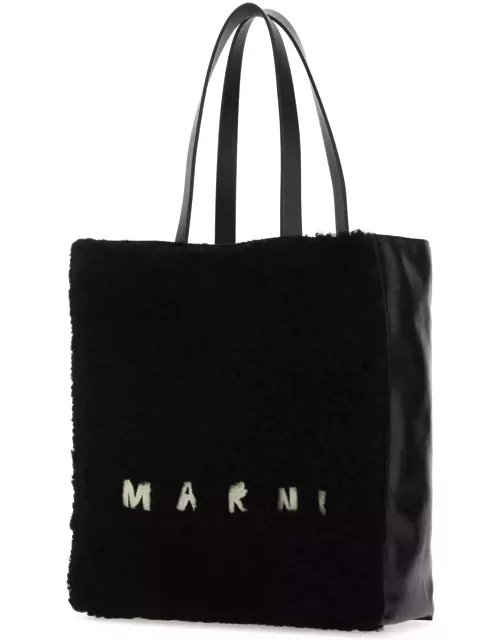 Marni Black Leather And Teddy Museo Shopping Bag