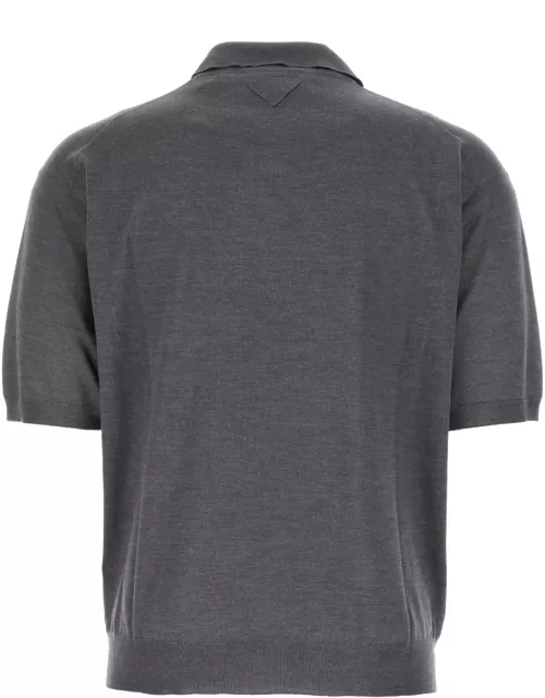 Prada Dark Grey Silk Polo Shirt