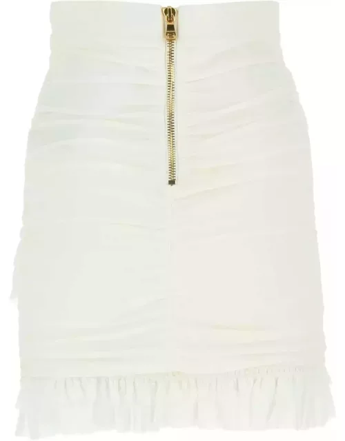 Balmain White Crepe Mini Skirt