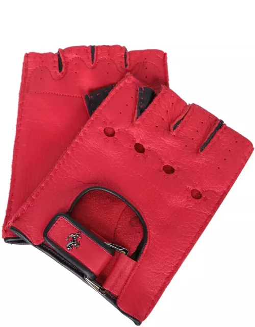 Ferrari Red Leather Fingerless Glove