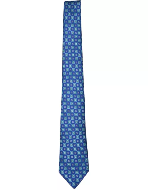 Kiton Blue Patterned Silk Tie