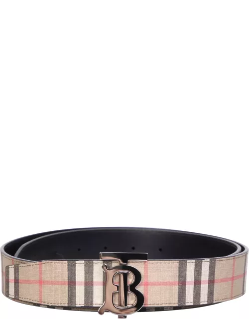 Burberry Check And Leather Belt
