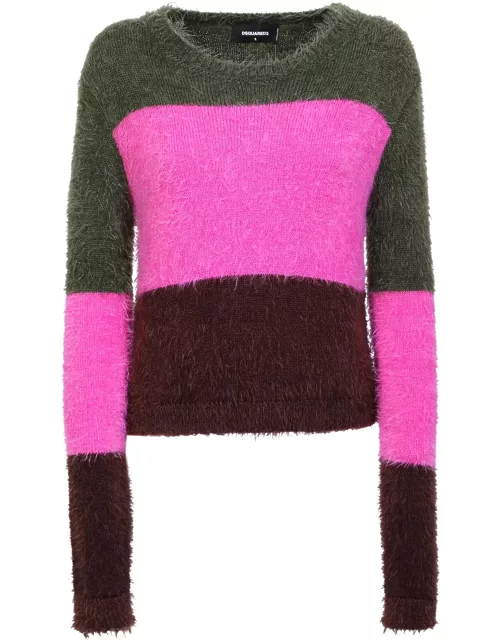 Dsquared2 Brown And Pink Fuzzy Stripes Sweater