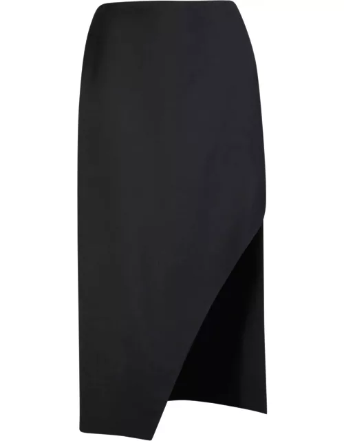 Alexander Mcqueen Black Wool Midi Skirt With Slit