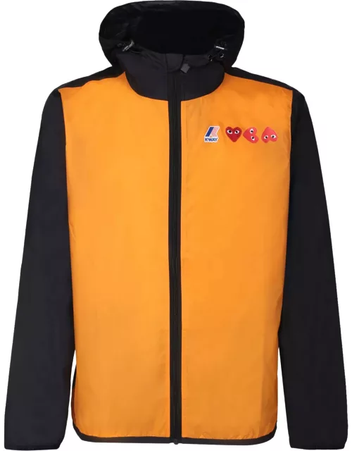 Comme des Garçons Play Logo Windbreaker Kway Jacket In Orange And Black