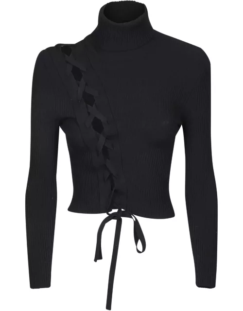 Ssheena Black Lace-up Cropped Sweater