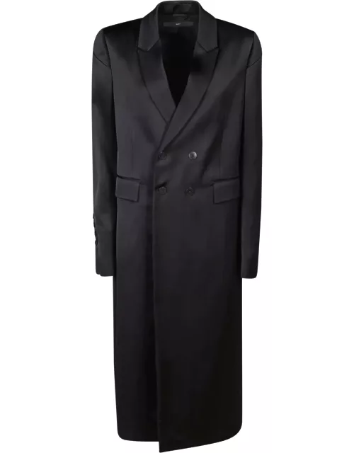 Sapio Double-breasted Viscose Satin Coat In Black