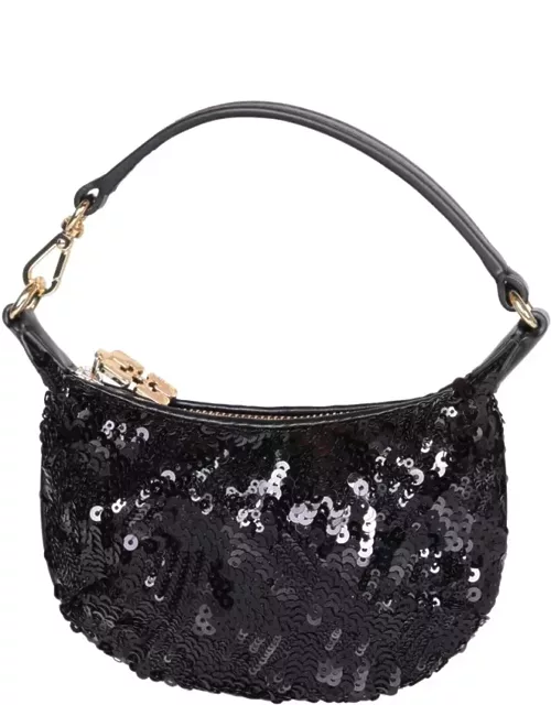 Ganni Butterfly Mini Sequins Bag In Black