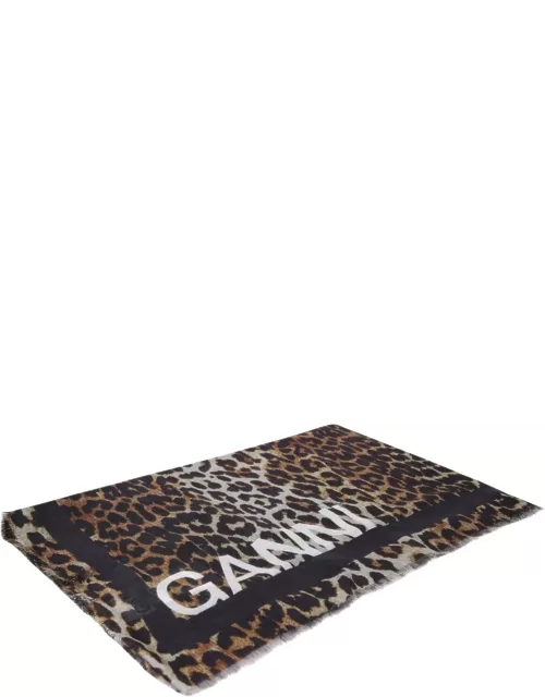 Ganni Leopard Wool Scarf