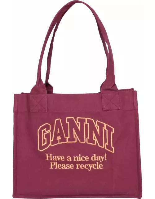 Ganni Burgundy Canvas Shopping Bag
