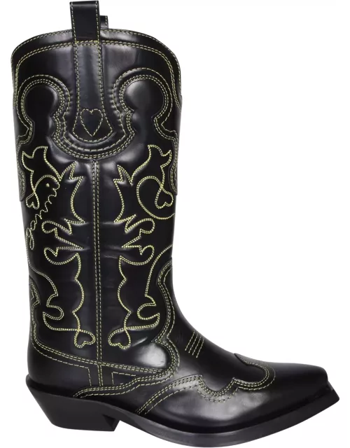 Ganni Embroidered Black/yellow Texan Boot