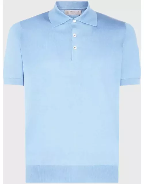 Brunello Cucinelli Light Blue Cotton Polo Shirt