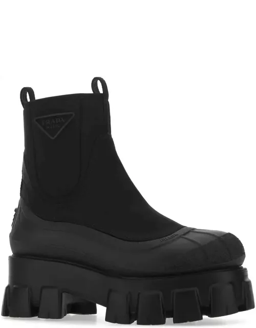 Prada Black Fabric And Re-nylon Monolith Ankle Boot