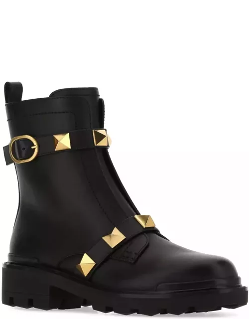 Valentino Garavani Black Leather Roman Stud Ankle Boot