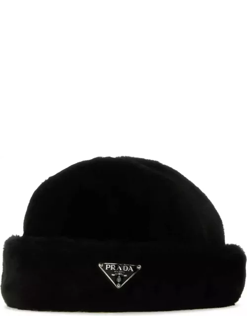 Prada Black Shearling Padded Hat