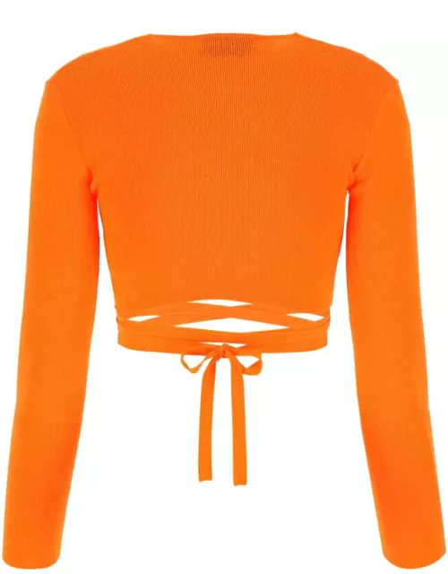 MSGM Orange Stretch Polyester Blend Cardigan