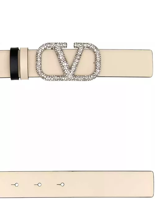 Valentino Garavani Ivory Leather Vlogo Signature Reversible Belt