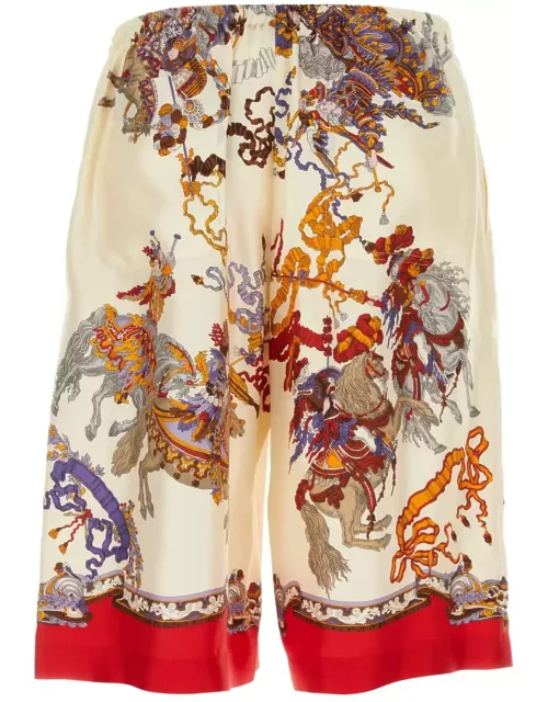 Gucci White Shorts With Graphic Multicolor Print All-over In Silk Man