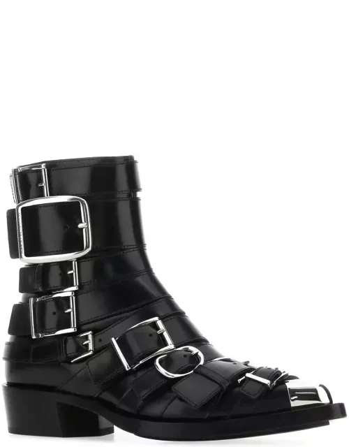 Alexander McQueen Black Leather Punk Ankle Boot