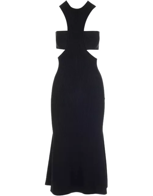 Alexander McQueen Dress With Harness And Cut-out In Black Ribbed Knit