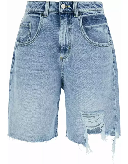 Icon Denim lea Light Blue Bermuda Shorts With Rips In Cotton Denim Woman