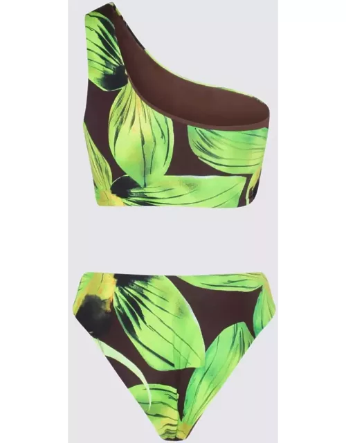 Louisa Ballou Green Leaf Print One Shoulder Swimsuit