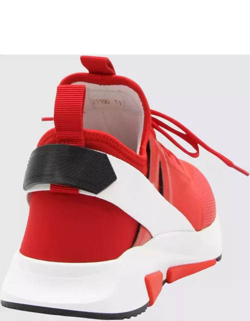 Tom Ford Red Canvas, White And Black Leather Alcantara Sneaker