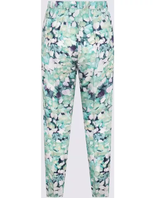 Dries Van Noten Turquoise And Blue Floreal Pant