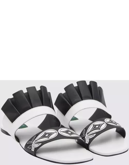 Pucci Black And White Leather Goccia Applique Flat Sandal