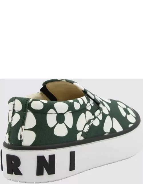 Marni Green And White Canvas Slip On Sneaker