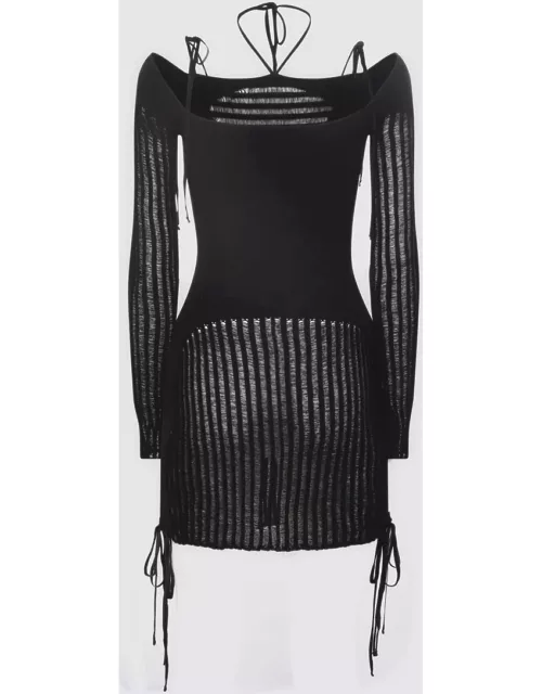 ANDREĀDAMO Black Viscose Knitted Cut Out Mini Dres