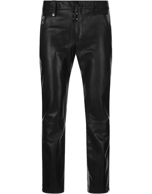 Alexander McQueen Leather Biker Trousers In Black