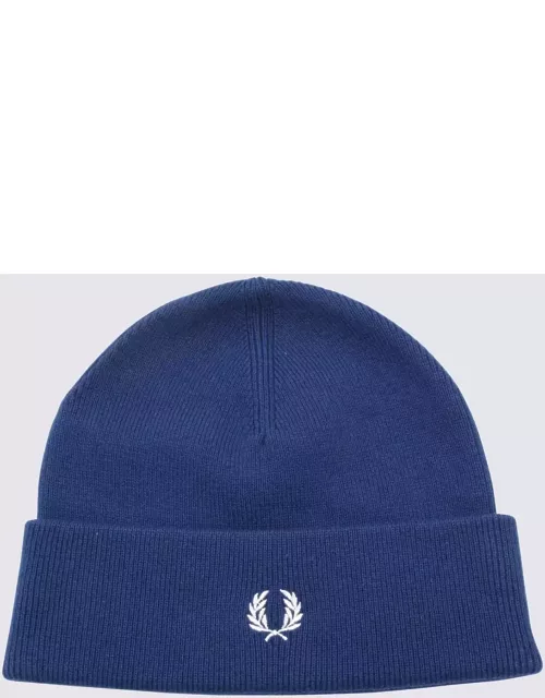 Fred Perry Navy Blue And White Cotton-wool Blend Beanie