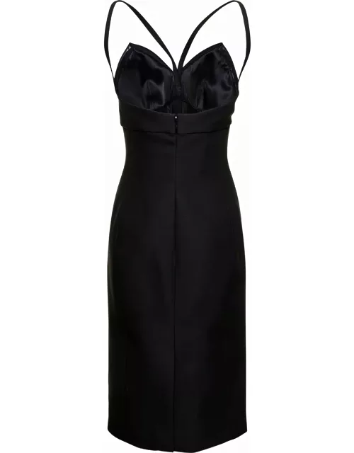 Versace Midi Bustier Black Dress In Wool And Silk Woman