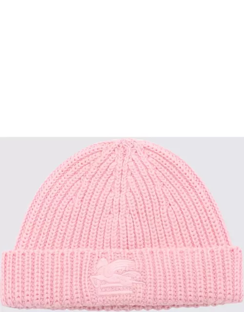 Etro Pink Wool Logo Beanie Hat