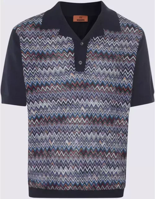 Missoni Navy And Multicolor Cotton Polo Shirt