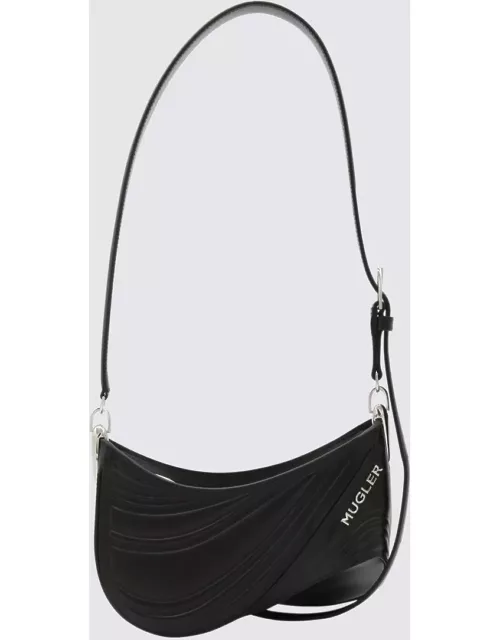 Mugler Black Leather Spiral Curve Shoulder Bag