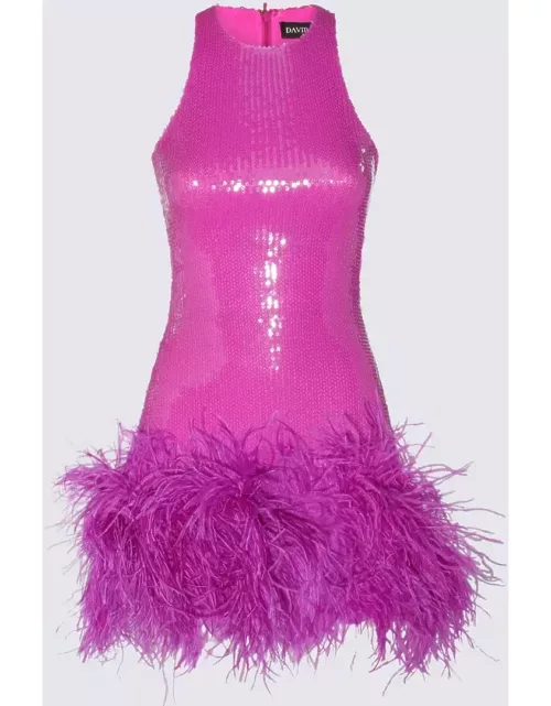 David Koma Purple Feather Trim Sequin Mini Dres