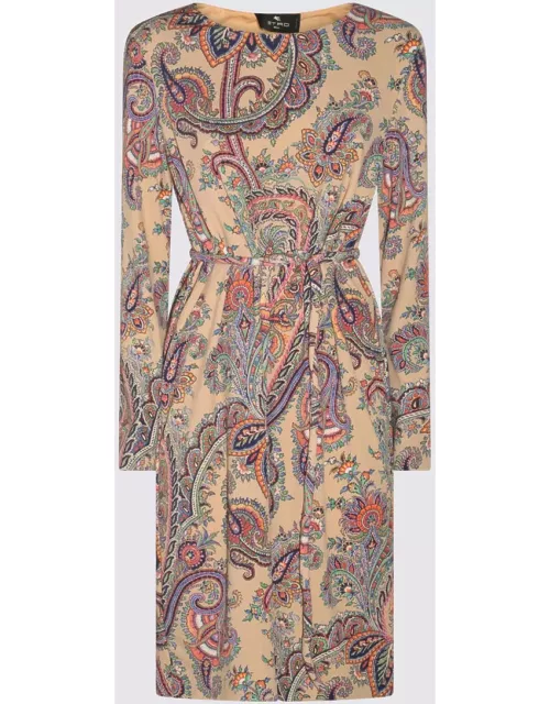 Etro Beige Pasley - Print Belted Dres