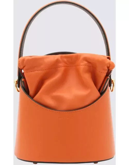 Etro Orange Leather Saturno Bucket Bag