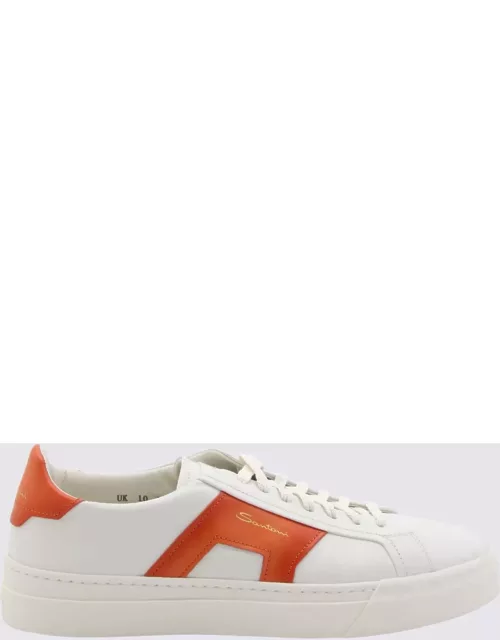 Santoni White And Orange Leather Sneaker