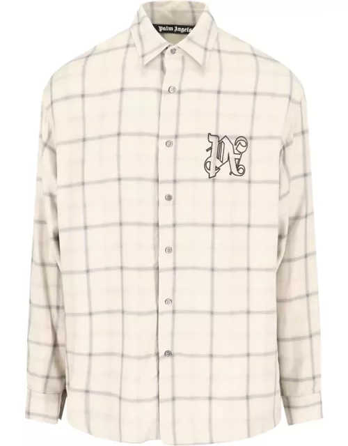 Palm Angels Logo Embroidered Checked Long-sleeved Shirt
