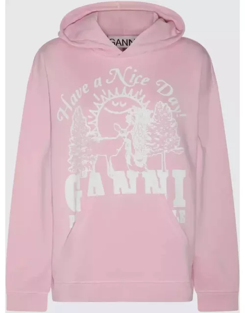 Ganni Pink And White Cotton Sweatshirt