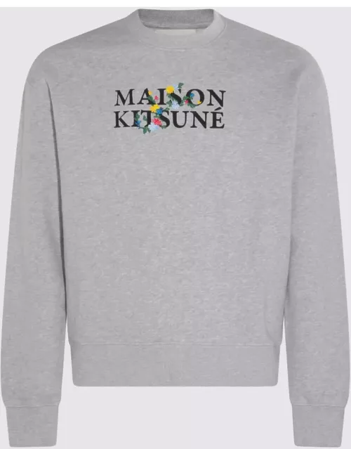 Maison Kitsuné Light Grey Melange Flower Lettering Sweatshirt